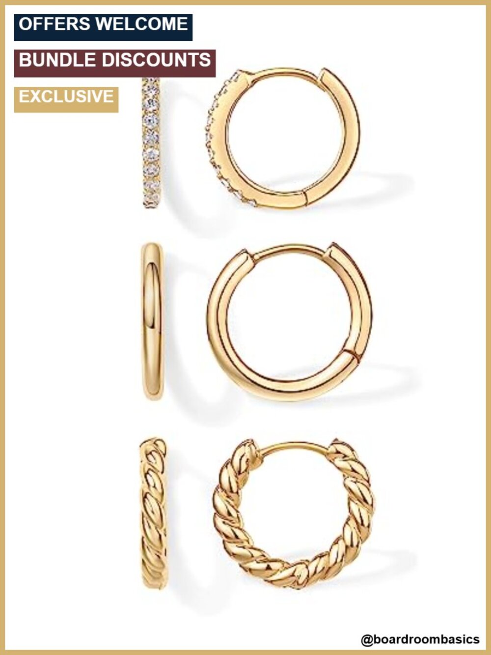Gold Hoop Earrings Set 3 Pairs Small Huggie 18K Yellow Gold Plated